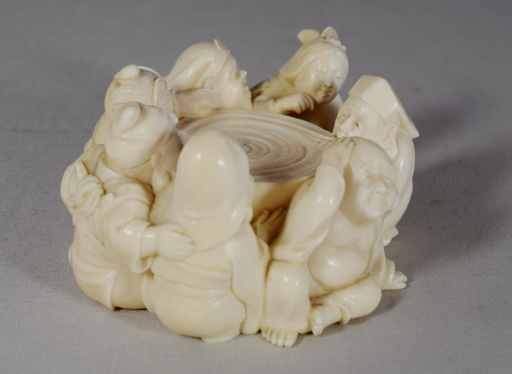 FINE QUALITY HUMEROUS JAPANESE IVORY LUCKY GODS OKIMONO View IV