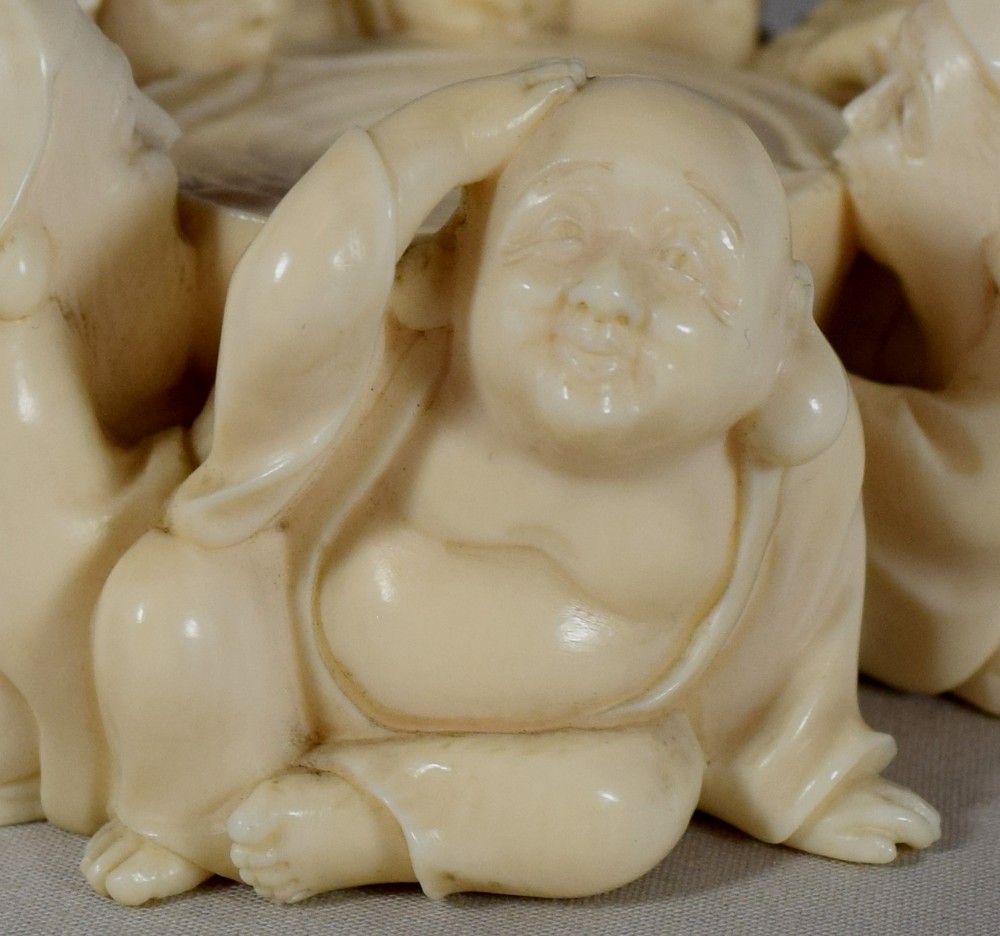 FINE QUALITY HUMEROUS JAPANESE IVORY LUCKY GODS OKIMONO View V