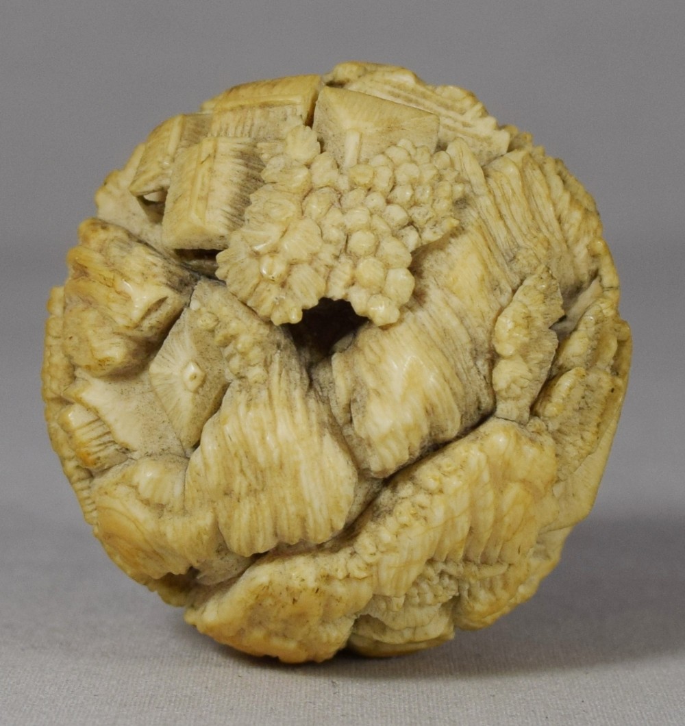 UNUSUAL CHINESE SOLID IVORY CARVED MOUNTAIN LANDSCAPE View V