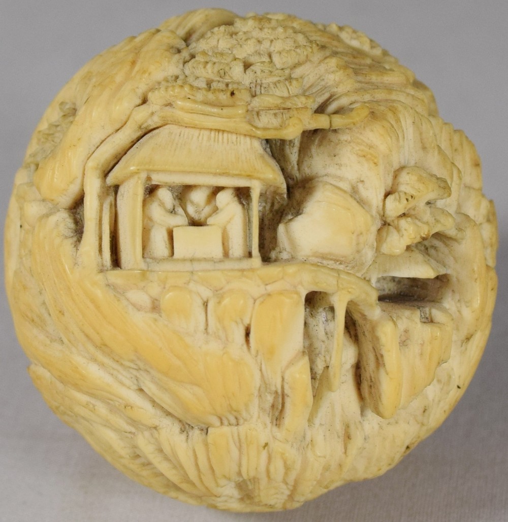 UNUSUAL CHINESE SOLID IVORY CARVED MOUNTAIN LANDSCAPE View VII