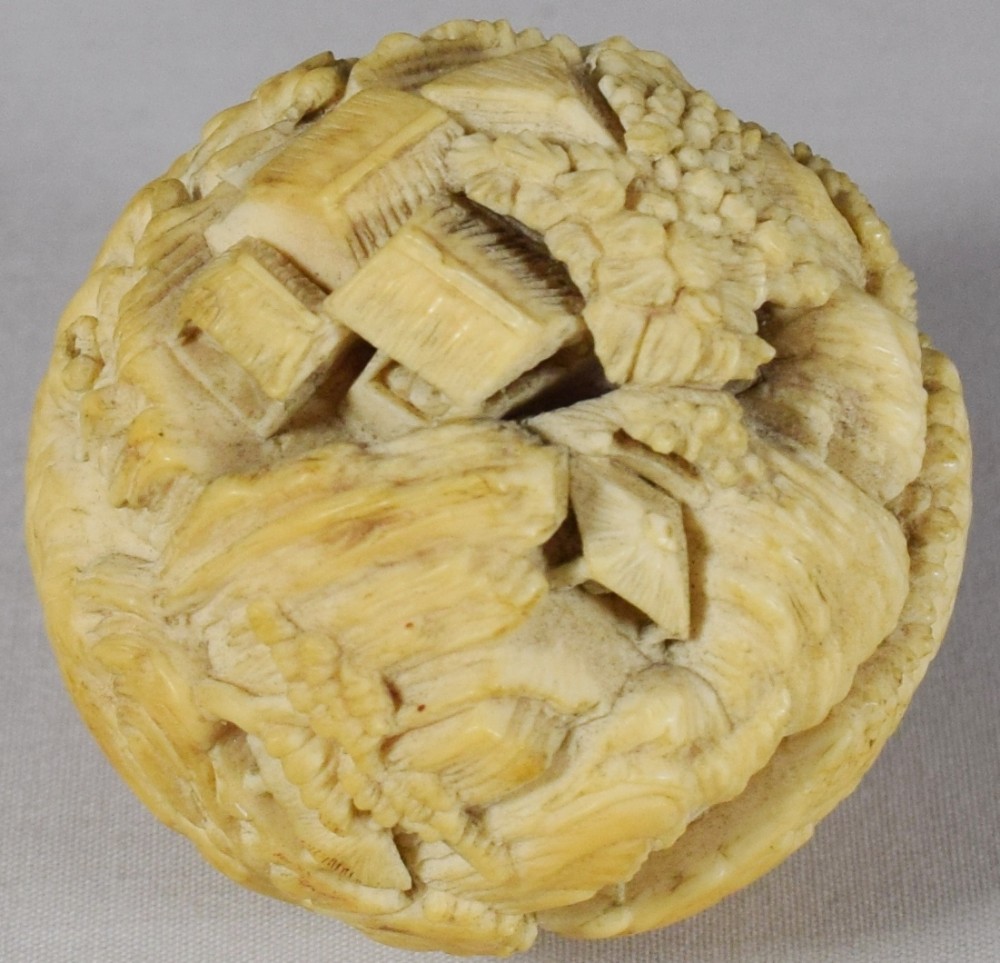 UNUSUAL CHINESE SOLID IVORY CARVED MOUNTAIN LANDSCAPE View VIII