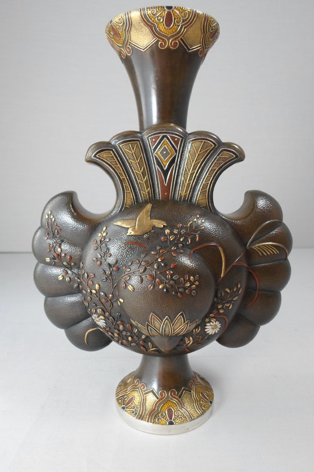 stylish and unusual japanese bronze onlaid vase - CATEGORY: ANTIQUE VASES - DATED 1910