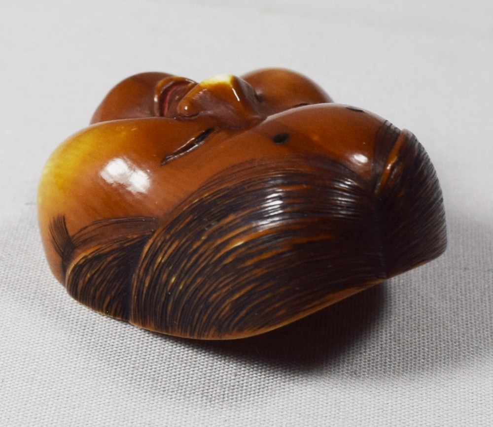 DELIGHTFUL JAPANESE IVORY NETSUKE OF OKAME SIGNED JYOGYOKU View IV