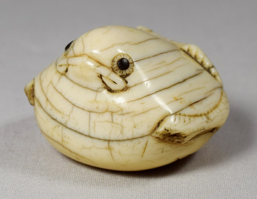 AN 18TH C JAPANESE IVORY FAT SPARROW NETSUKE SIGNED GENKO View VI