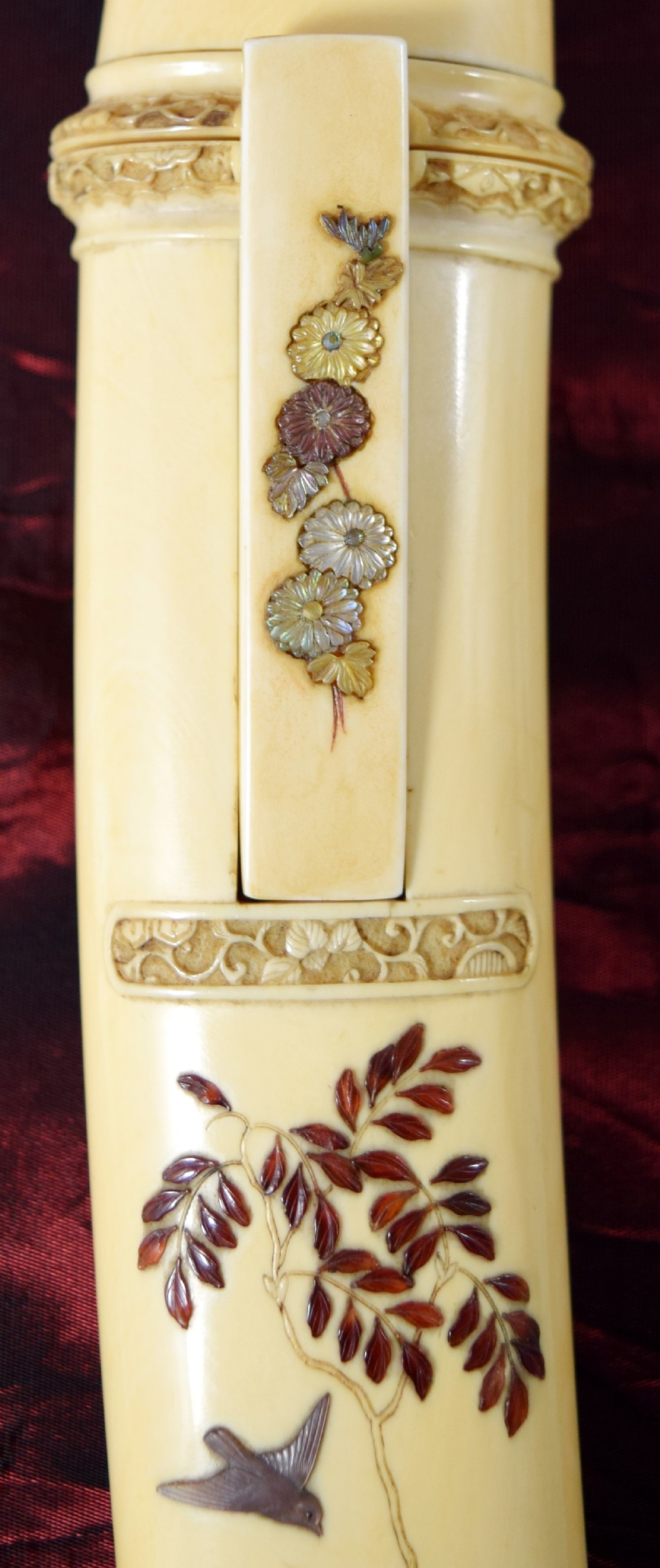 A FINELY CARVED JAPANESE IVORY AND SHIBAYAMA TANTO  View VIII