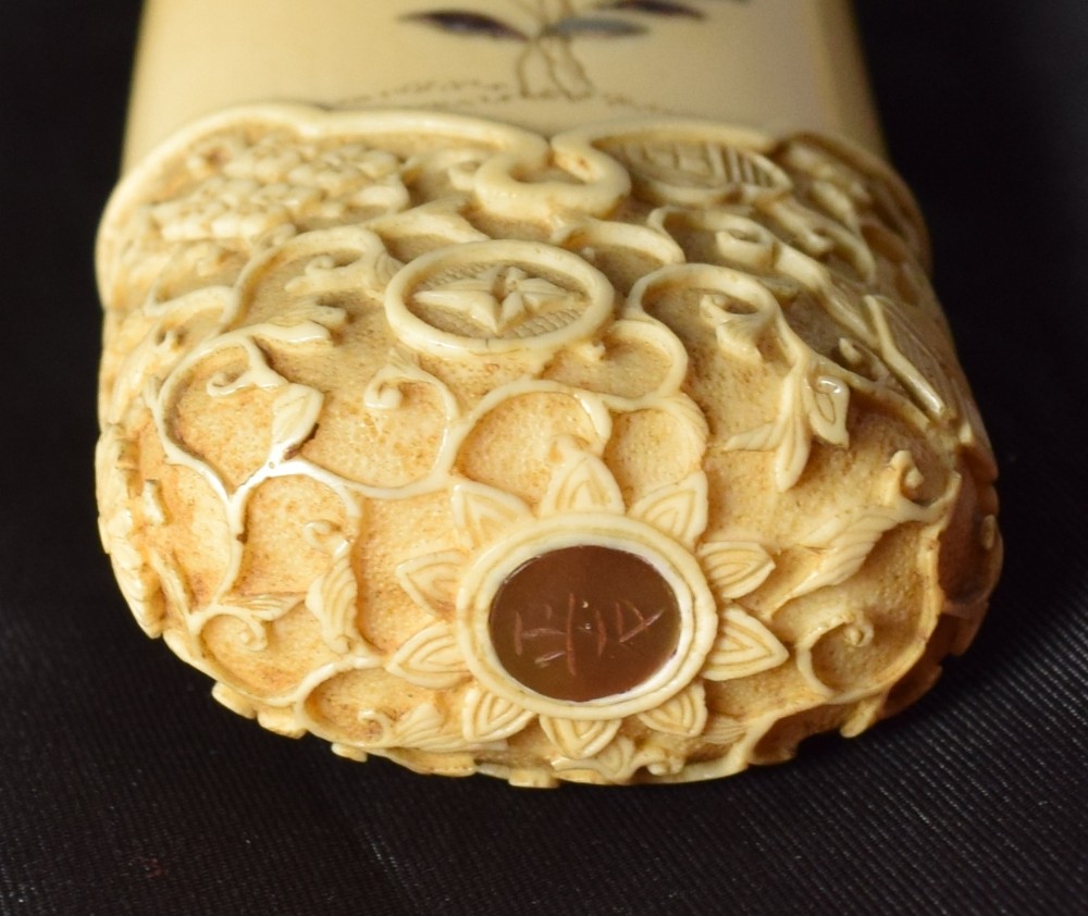 A FINELY CARVED JAPANESE IVORY AND SHIBAYAMA TANTO  View X