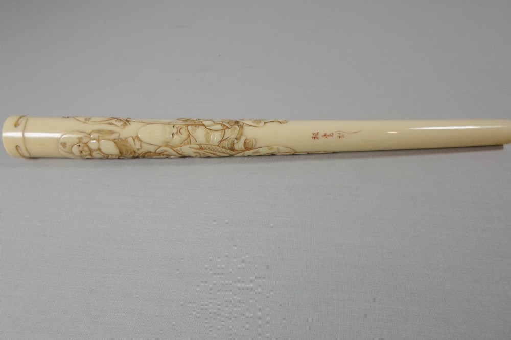 FINE QUALITY JAPANESE IVORY PARASOL HANDLE 7 LUCKY GODS View II