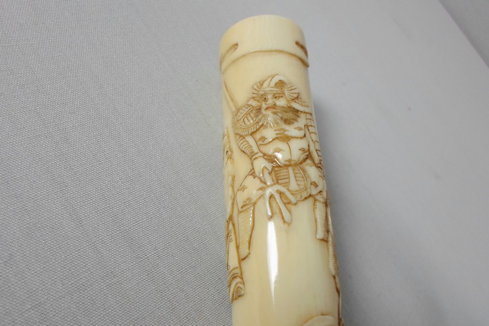 FINE QUALITY JAPANESE IVORY PARASOL HANDLE 7 LUCKY GODS View VI
