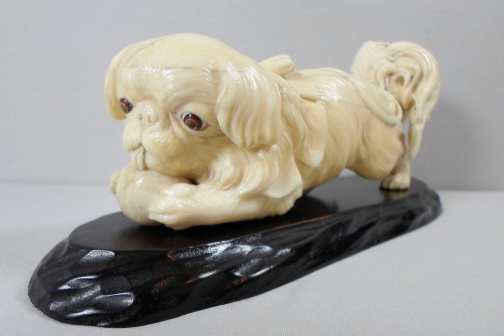 a charming japanese ivory okimono of a pekingese dog - CATEGORY: ANTIQUE MISCELLANEOUS - DATED 1890