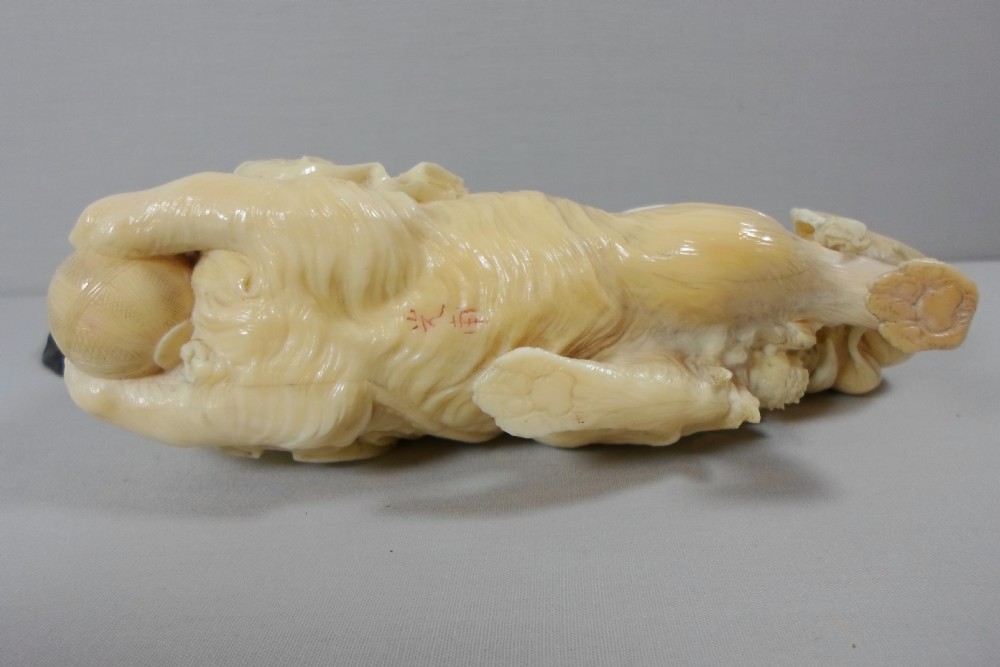 A CHARMING JAPANESE IVORY OKIMONO OF A PEKINGESE DOG View VII