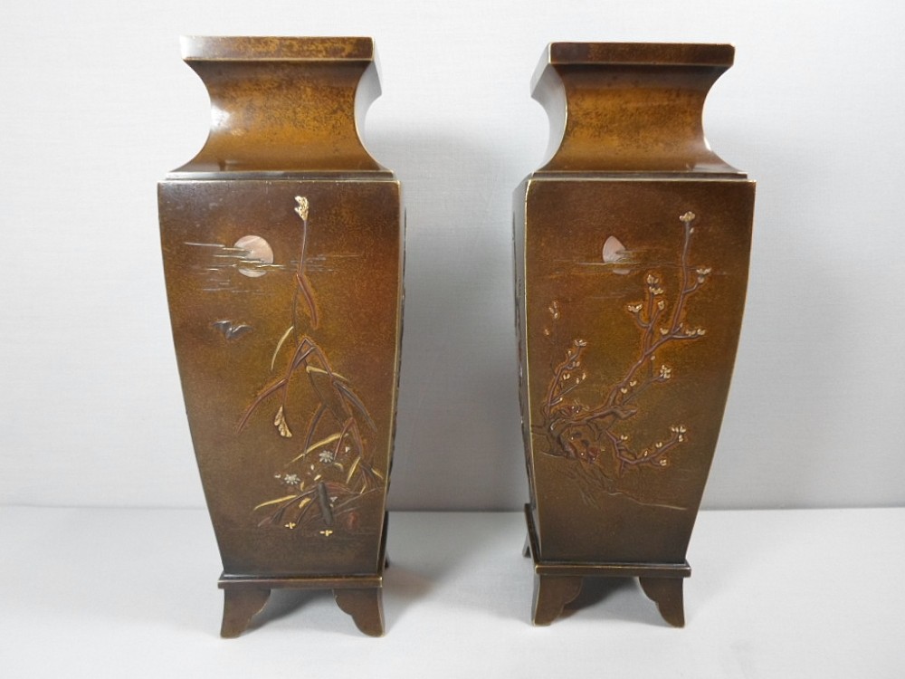 UNUSUAL PAIR OF JAPANESE MIXED METAL VASES BY NOGAWA View II