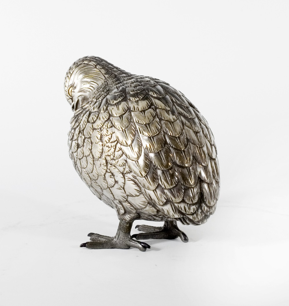 HEAVY JAPANESE SILVERED BRONZE QUAIL OKIMONO View II