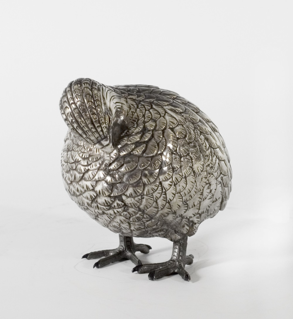 HEAVY JAPANESE SILVERED BRONZE QUAIL OKIMONO View III