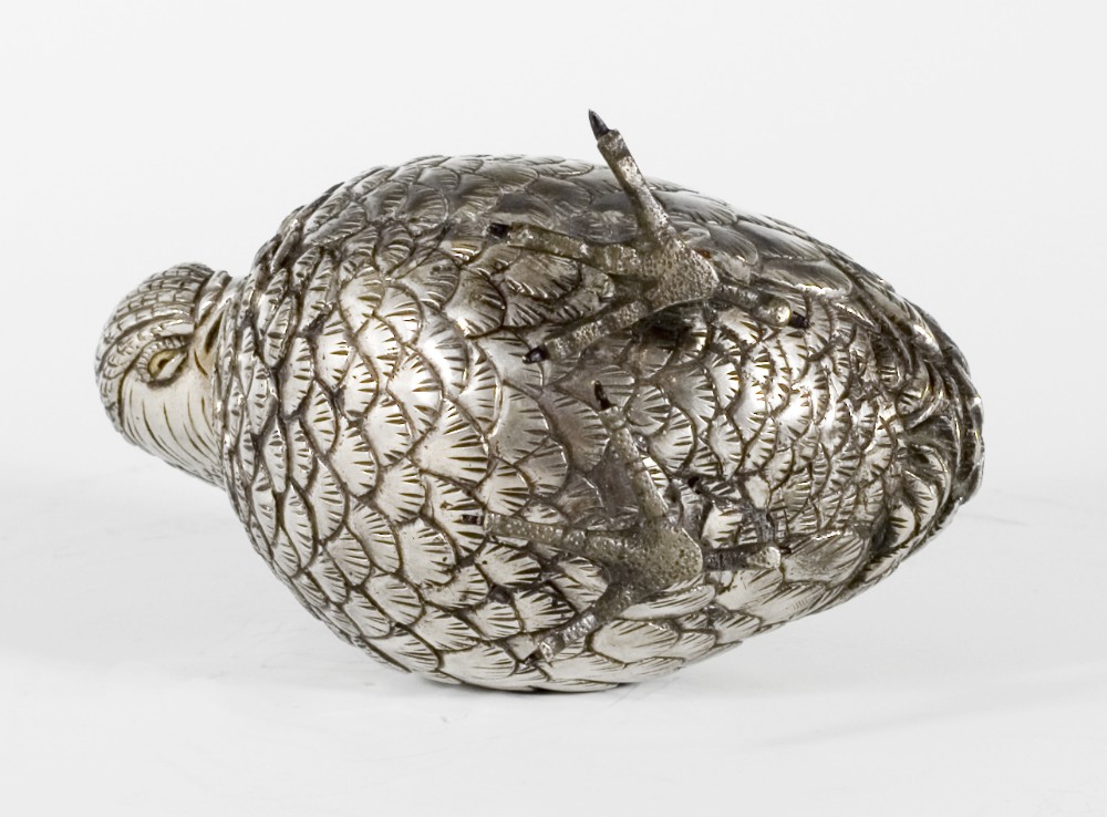 HEAVY JAPANESE SILVERED BRONZE QUAIL OKIMONO View V