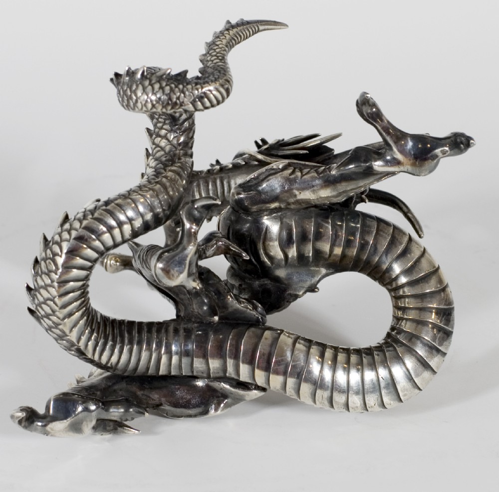 JAPANESE SILVERED BRONZE DRAGON OKIMONO MEIJI PERIOD View X