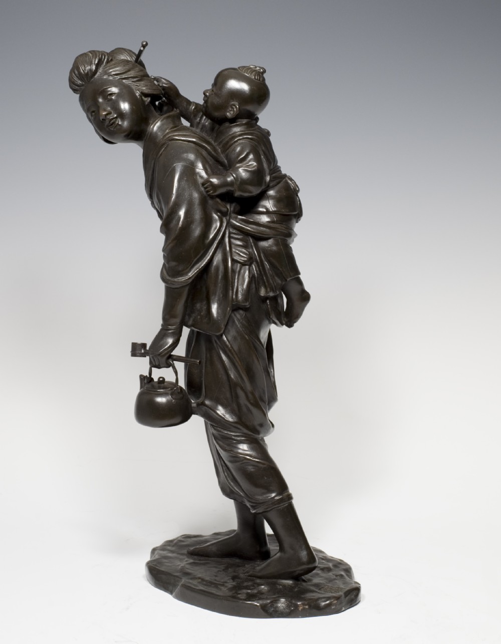 CHARMING JAPANESE TOKYO SCHOOL BRONZE BIJIN AND CHILD BY SEIYA View II