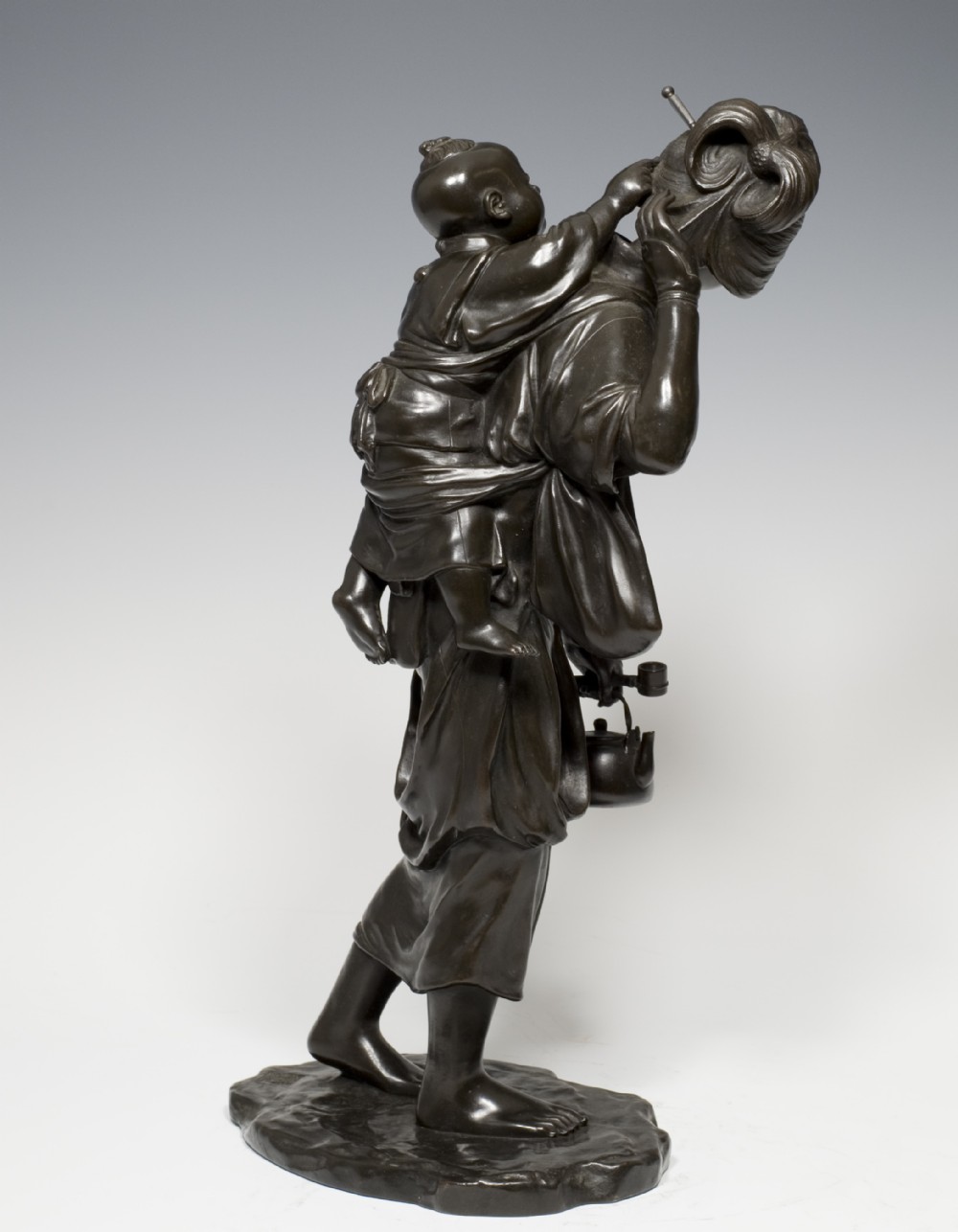 CHARMING JAPANESE TOKYO SCHOOL BRONZE BIJIN AND CHILD BY SEIYA View V
