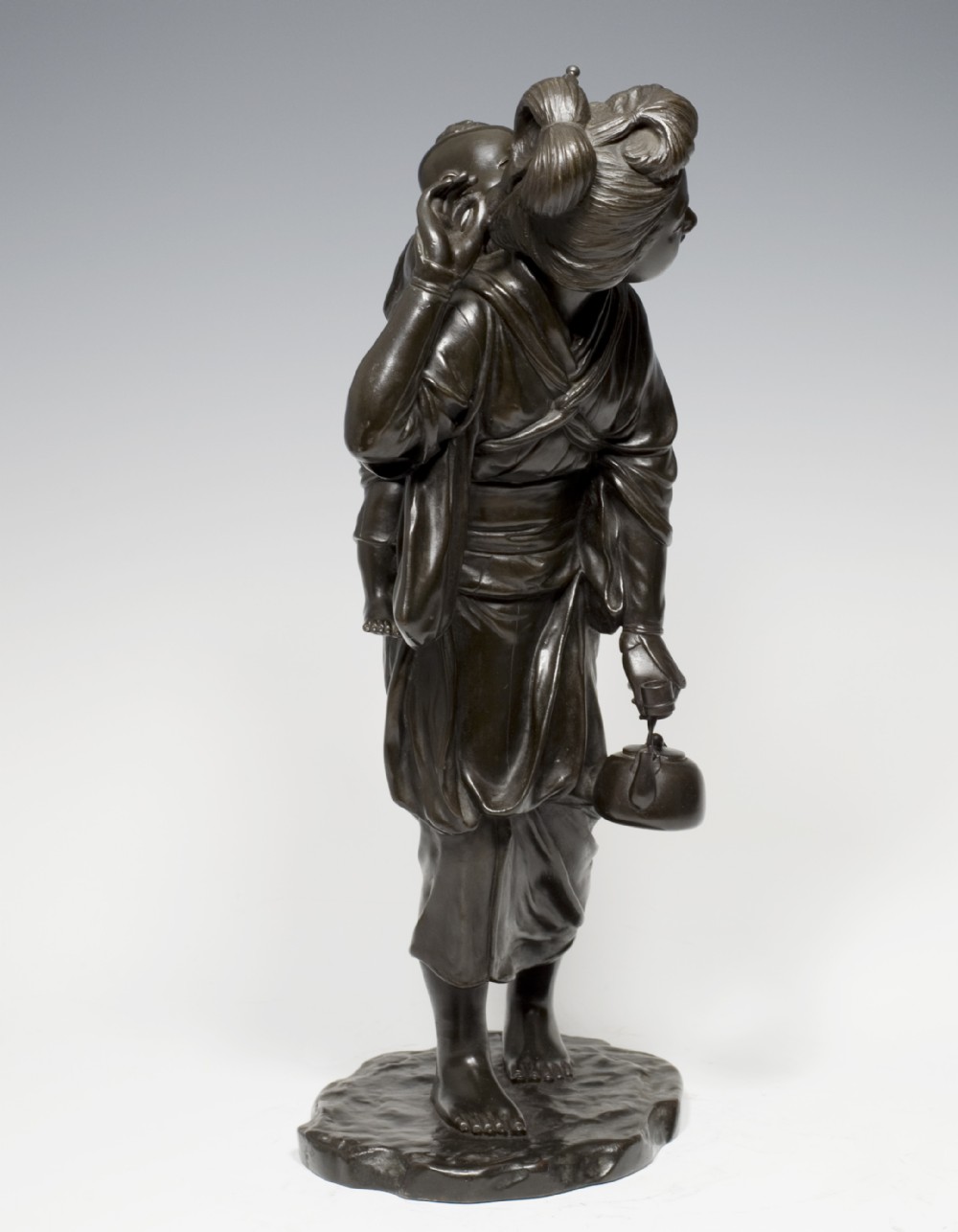 CHARMING JAPANESE TOKYO SCHOOL BRONZE BIJIN AND CHILD BY SEIYA View VI