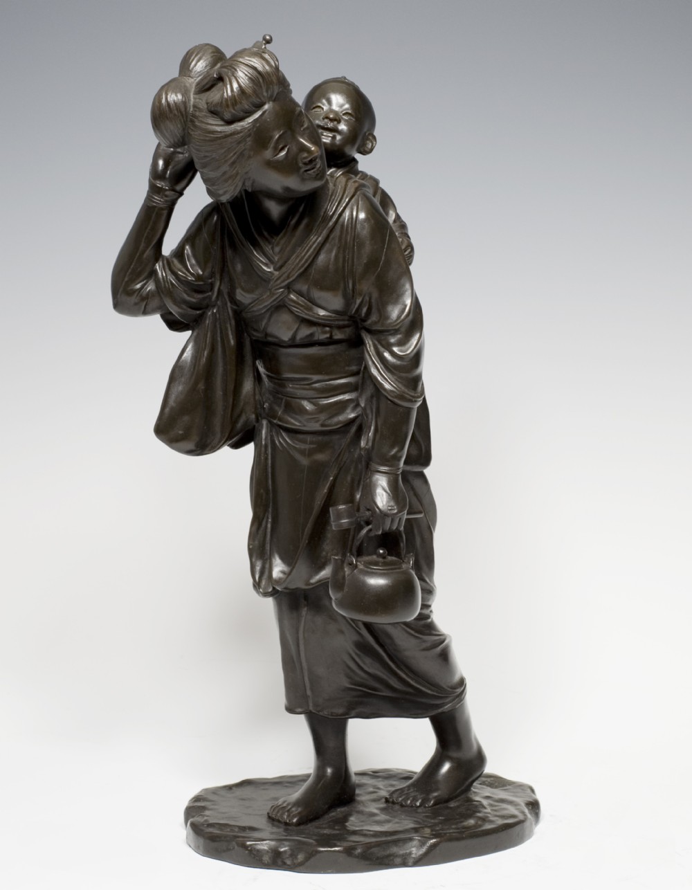 CHARMING JAPANESE TOKYO SCHOOL BRONZE BIJIN AND CHILD BY SEIYA View VII