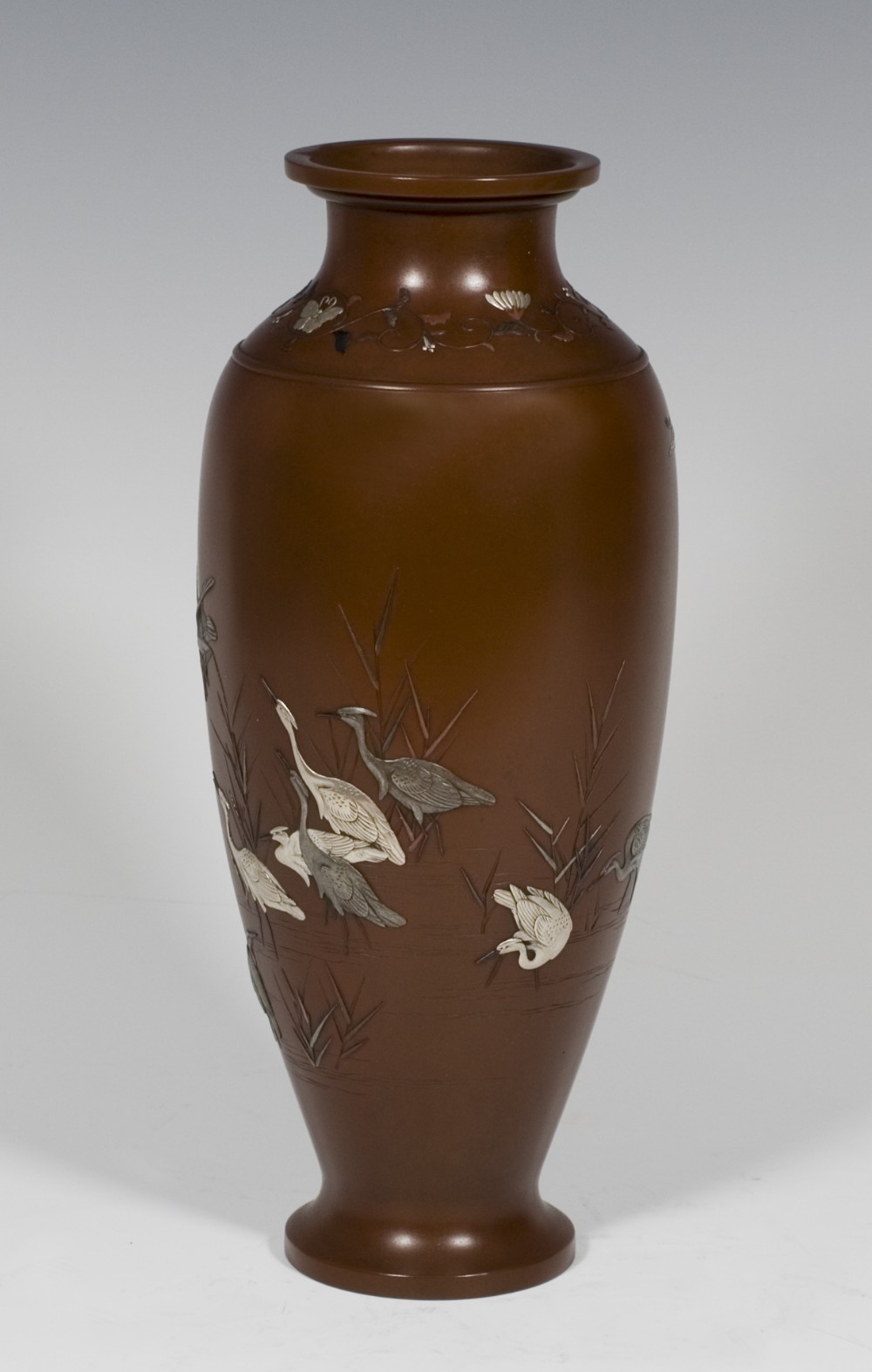 A SUPERB JAPANESE MIXED METAL EGRET VASE BY NOGAWA View II