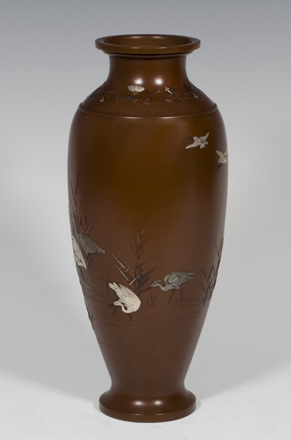 A SUPERB JAPANESE MIXED METAL EGRET VASE BY NOGAWA View III