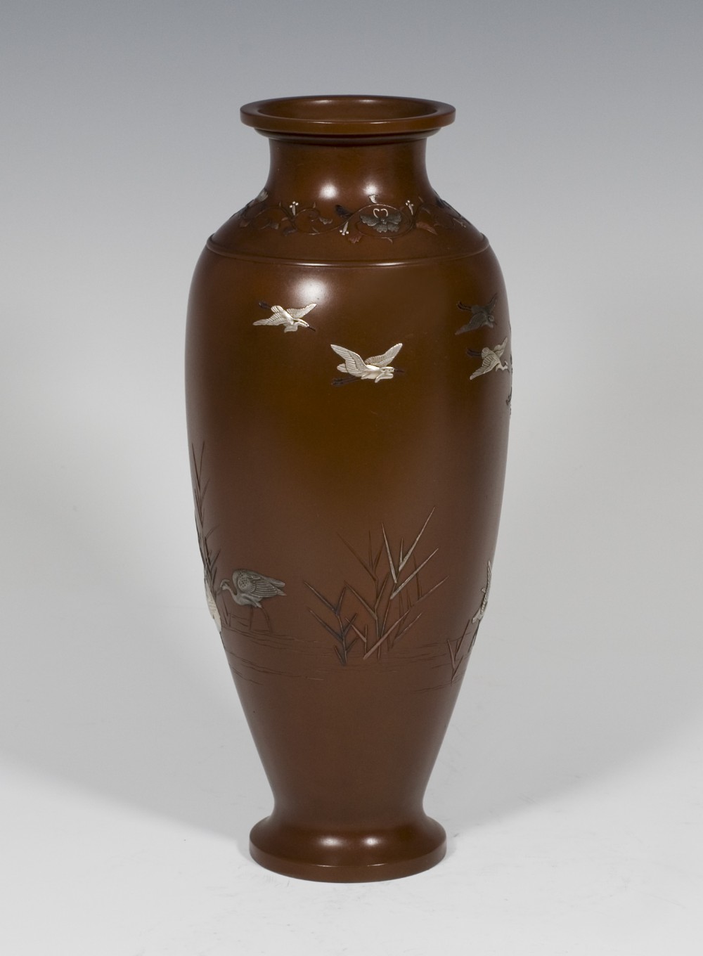 A SUPERB JAPANESE MIXED METAL EGRET VASE BY NOGAWA View IV