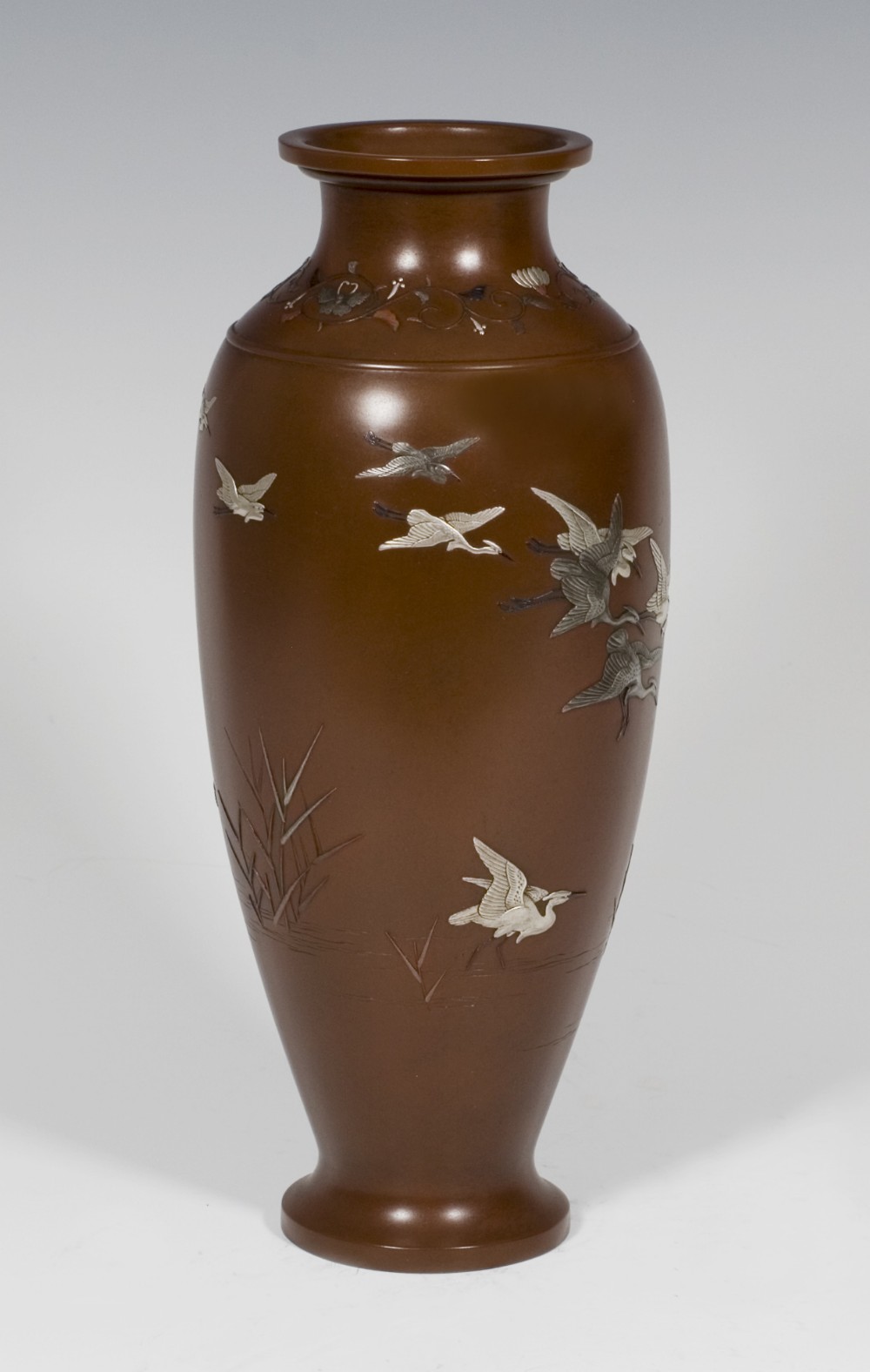 A SUPERB JAPANESE MIXED METAL EGRET VASE BY NOGAWA View V