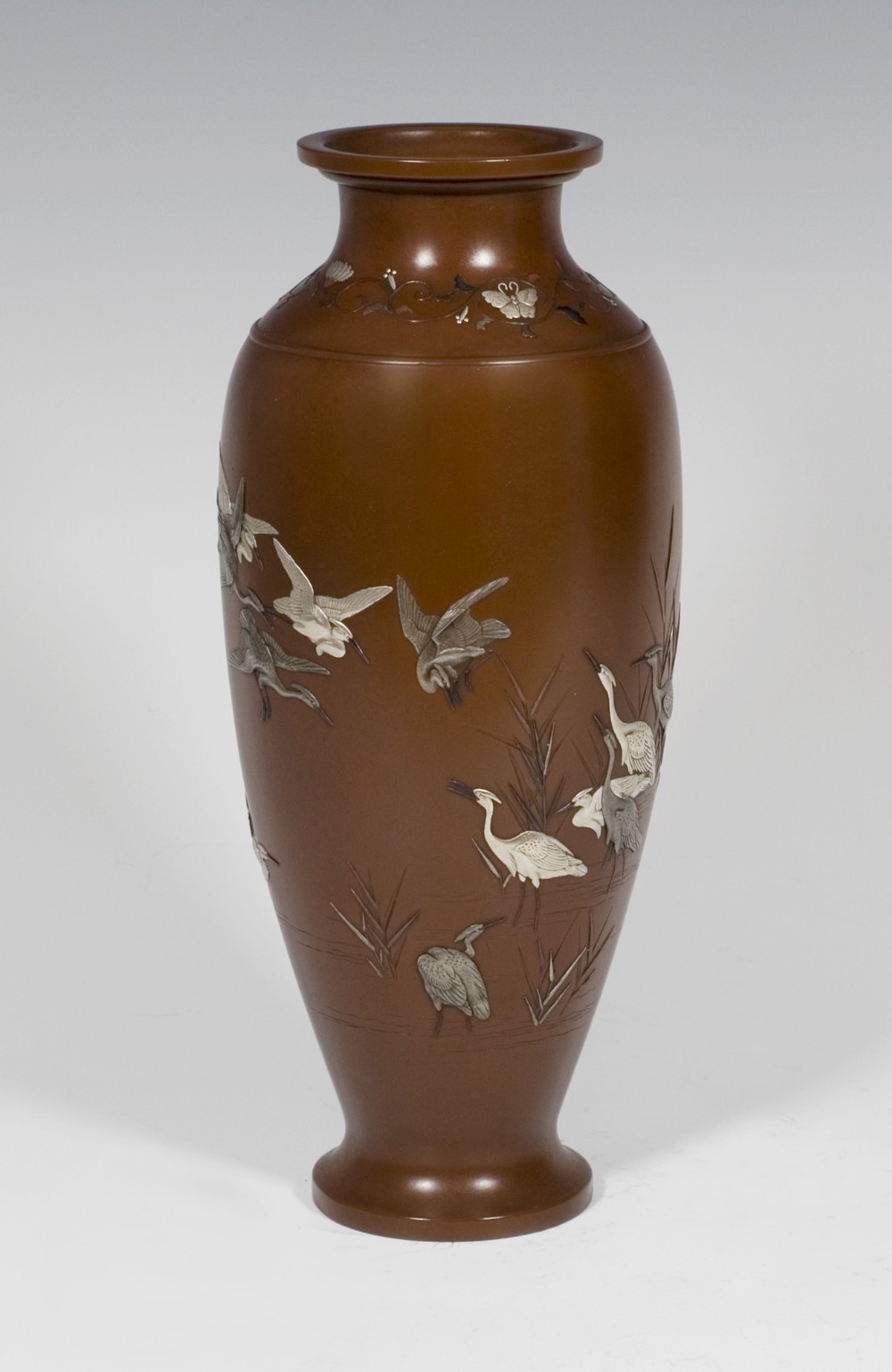 A SUPERB JAPANESE MIXED METAL EGRET VASE BY NOGAWA View VII