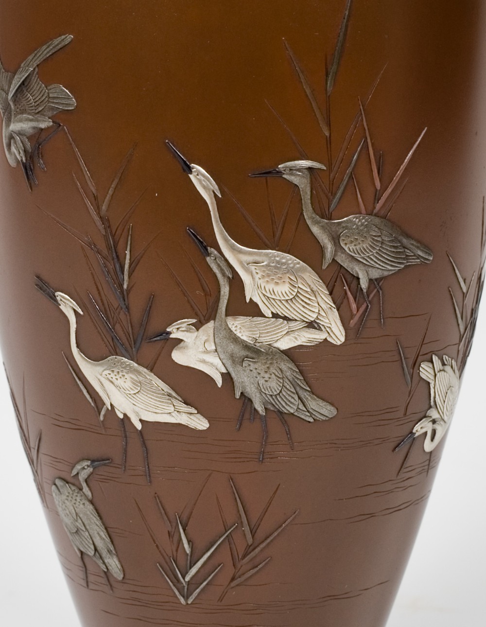 A SUPERB JAPANESE MIXED METAL EGRET VASE BY NOGAWA View VIII
