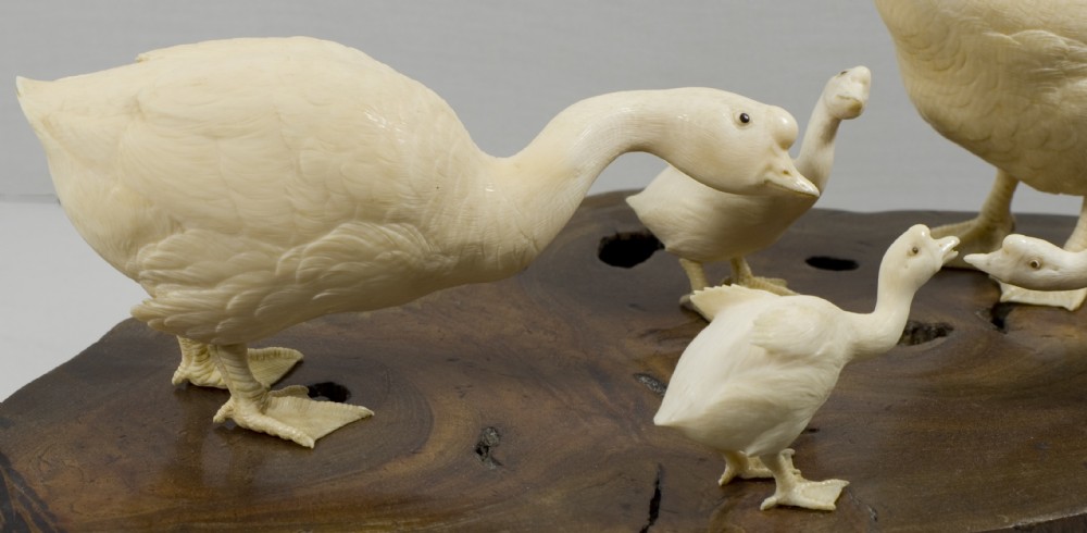FABULOUS QUALITY JAPANESE IVORY AND ROOTWOOD GEESE OKIMONO View VII