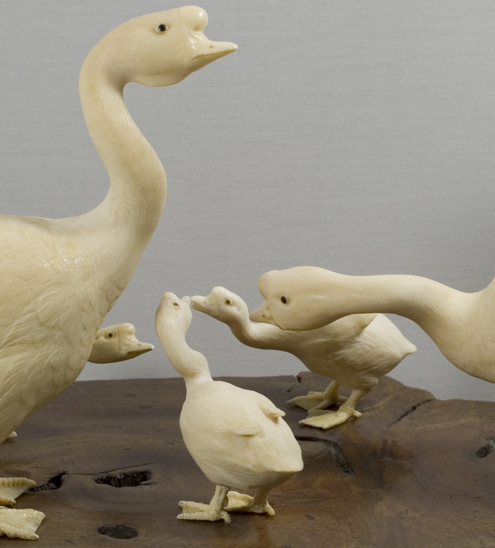 FABULOUS QUALITY JAPANESE IVORY AND ROOTWOOD GEESE OKIMONO View VIII