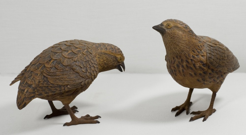 AN EXQUISITE PAIR OF JAPANESE BOXWOOD QUAIL MEIJI PERIOD View II