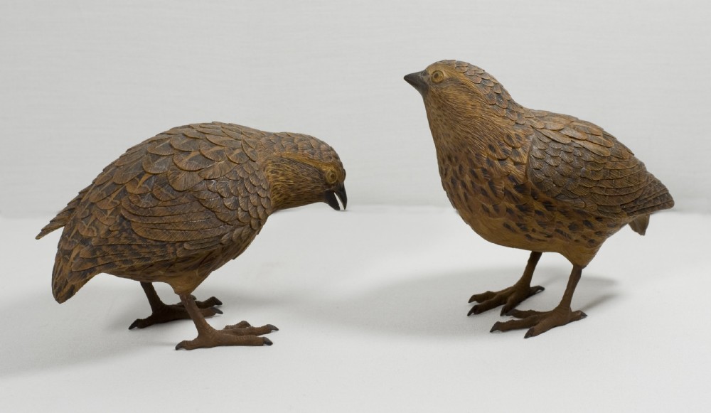 AN EXQUISITE PAIR OF JAPANESE BOXWOOD QUAIL MEIJI PERIOD View III