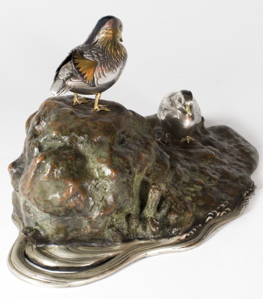 AN EXQUISITE JAPANESE MIXED METAL STUDY OF MANDARIN DUCKS View II