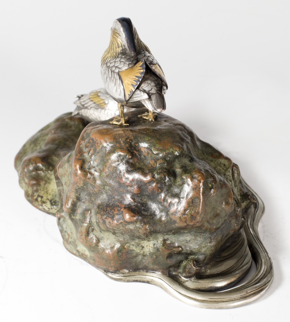 AN EXQUISITE JAPANESE MIXED METAL STUDY OF MANDARIN DUCKS View III