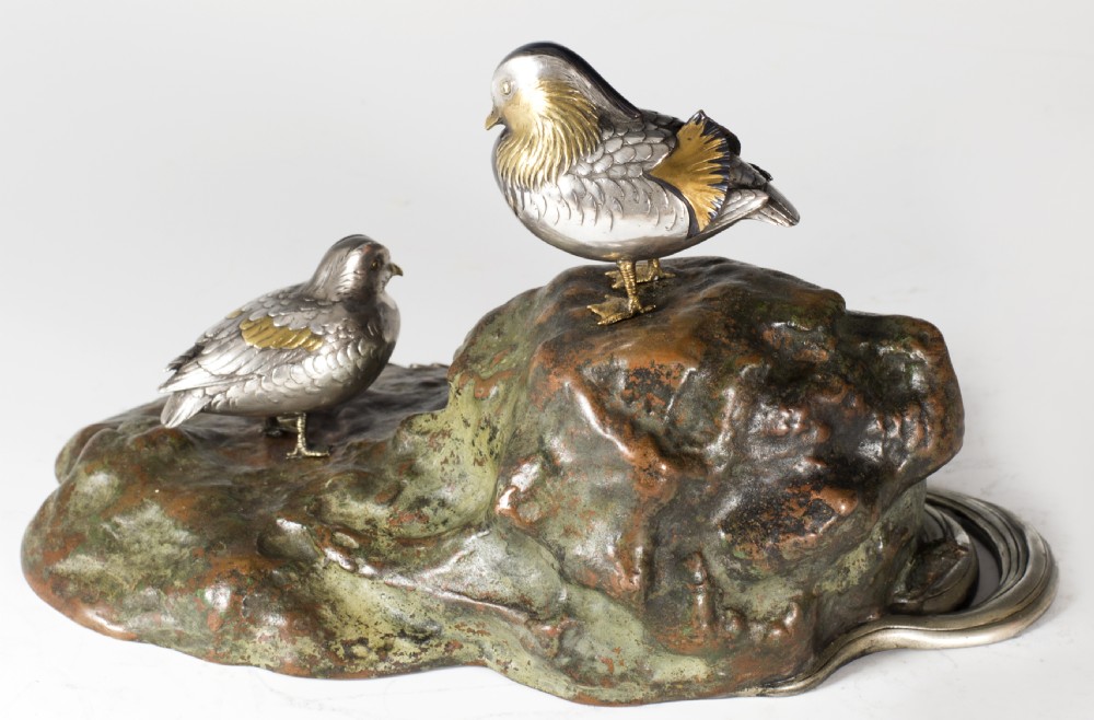 AN EXQUISITE JAPANESE MIXED METAL STUDY OF MANDARIN DUCKS View IV