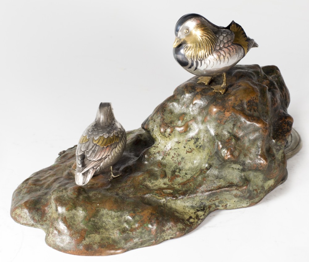 AN EXQUISITE JAPANESE MIXED METAL STUDY OF MANDARIN DUCKS View V