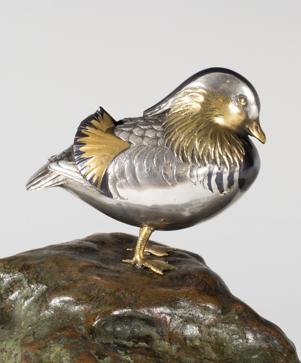 AN EXQUISITE JAPANESE MIXED METAL STUDY OF MANDARIN DUCKS View VIII
