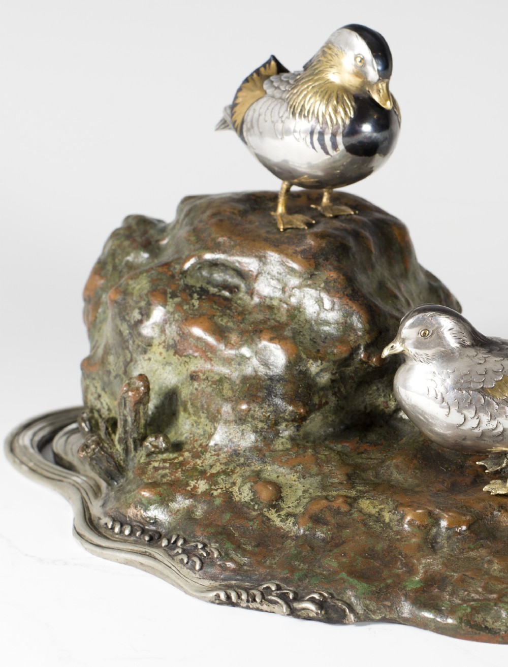 AN EXQUISITE JAPANESE MIXED METAL STUDY OF MANDARIN DUCKS View IX