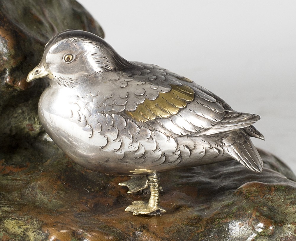 AN EXQUISITE JAPANESE MIXED METAL STUDY OF MANDARIN DUCKS View XI