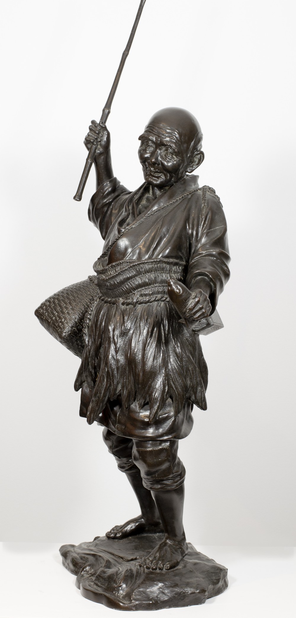 A LARGE TOKYO SCHOOL JAPANESE BRONZE OKIMONO FISHERMAN BY SEIYA View VI