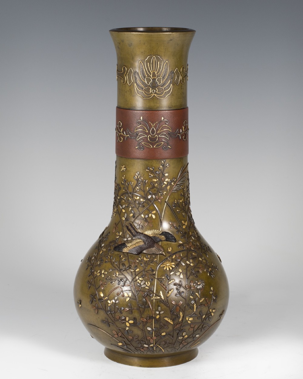 highly decorative japanese onlaid mixed metal vase - CATEGORY: ANTIQUE METAL - DATED 1900