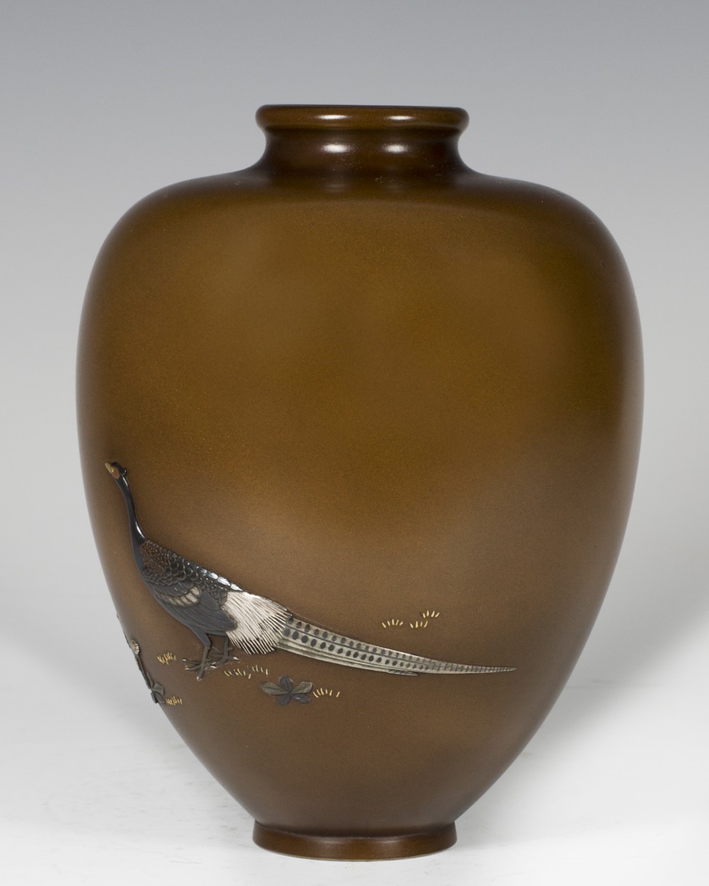HEAVY QUALITY JAPANESE BRONZE PHEASANT VASE BY NOGAWA View IV