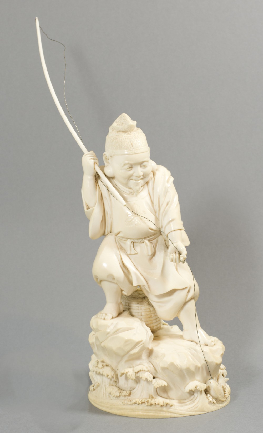 humerous japanese ivory okimono ebisu lucky fishing god - CATEGORY: ANTIQUE MISCELLANEOUS - DATED 1890