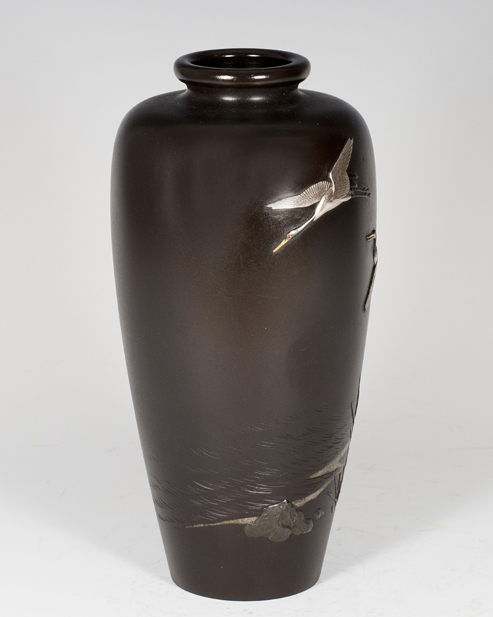 FINE QUALITY JAPANESE BRONZE MIXED METAL VASE  View II