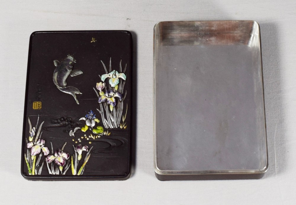 SUPERB JAPANESE IRON AND ENAMEL LEAPING CARP BOX View VI