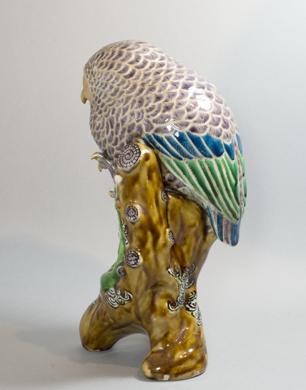 JAPANESE KUTANI MODEL OF AN OWL ON TREE STUMP View IV