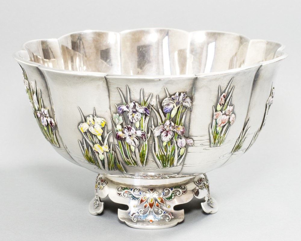 fine quality japanese solid silver and enamel lobed bowl - CATEGORY: ANTIQUE SILVER - DATED 1890