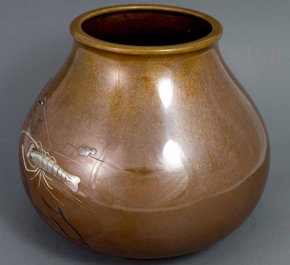 A HIGHLY DECORATIVE JAPANESE MIXED METAL CRAYFISH VASE View V