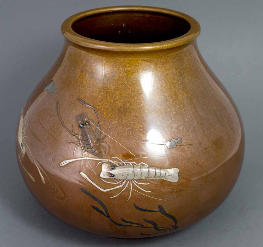 A HIGHLY DECORATIVE JAPANESE MIXED METAL CRAYFISH VASE View VI